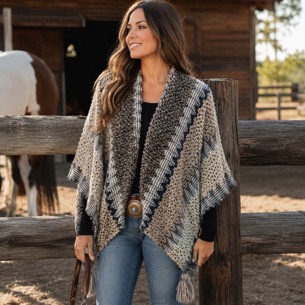 Shyanne Poncho Womens One Size Southwestern Aztec Boho Western Fringe Cape Wrap